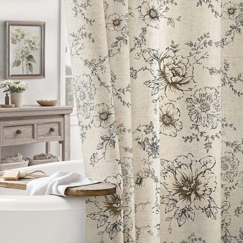 Perdea de duș cu imprimeu floral rustic, amestec de in, 183x183 cm