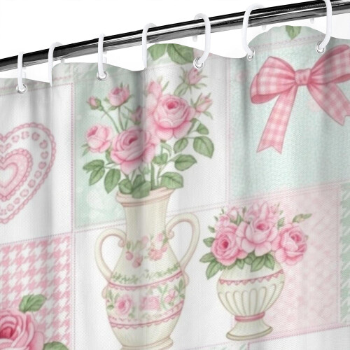 Duschvorhang mit Blumenmuster, 213 x 183 cm, wasserdichtes Polyester 2