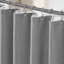 3-in-1 wafeldouchegordijnset met voering en 12 haken, 258 g/m² verzwaard, 183 x 183 cm, grijs