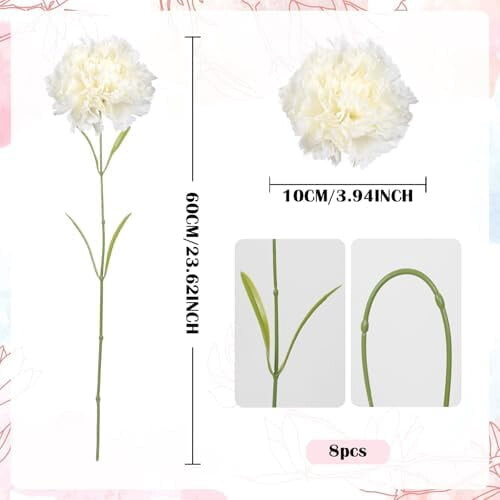 Røde kunstige nelliker – 8 stk. silkeblomster, 60 cm stilker 2