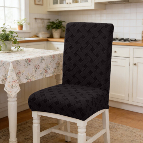 Set van 2 elastische stoelhoezen voor de eetkamerstoel met jacquarddesign 1