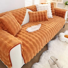 Pehmeä ja lämmin tekoturkissohvanpäällinen, liukumaton pörröinen päällinen lapsille ja lemmikeille – tummanoranssi, 67 x 145 cm