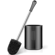 Scopino per WC compatto con manico in acciaio inox, supporto in plastica, antigoccia e facile da montare – Compatibile con sanitari standard