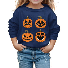 Girls' Halloween Pumpkin Hoodie, Navy, 7-8 Years – Compatible with Kids' Casual & Party Wear