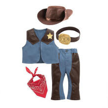 Kids Toddler Baby Boys Sleeveless Western Cowboy Clothes Set For Children Halloween Fancy Dress Up Vest Hat Scarf Pants Belt 5Pcs Set 3-4 Years