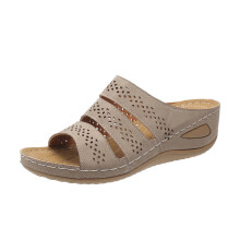 Sandali con zeppa da donna con supporto per l'arco plantare, zeppe, scarpe casual, tinta unita, sandali con tacco basso, infradito alla moda, sandali