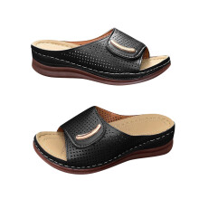 Women Hollow Breathable Wedges Casual Shoes Solid Color Low-heeled Sandals Fashion Orthopedic Sandals Womens Slipper on Sale