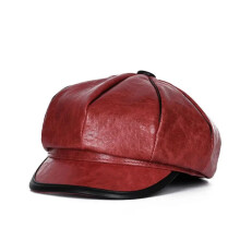 Gele/bruine baretmutsen voor dames, Amerikaanse/Britse herfst/winter, gemaakt van echt leer van schapenvacht, retro achthoekige petten, geschikt voor