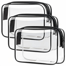 Clear TSA-Approved Toiletry Bag, Water-Resistant Travel Organizer, Carry-On Makeup Bag for Women – 3 Pack, Black
