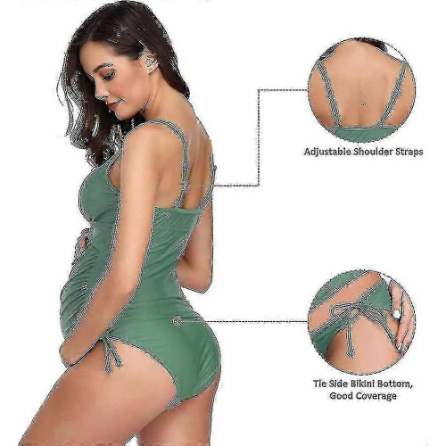 (2XL)Solid Women's Maternity Swimsuit Retro Plum Wrap Front Tankini 1