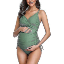 (M)Solid Women's Maternity Swimsuit Retro Plum Wrap Front Tankini