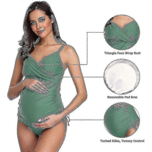 (2XL)Solid Women's Maternity Swimsuit Retro Plum Wrap Front Tankini 2