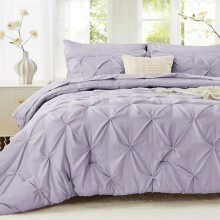 King Size 7-Piece Comforter Set with Pintuck Design – Includes Comforter, Sheets, Pillowcases & Shams, Lavender