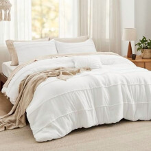 White Twin Comforter Set Pinch Pleat 3-Piece