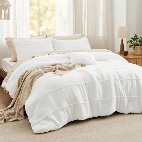 White Twin Comforter Set Pinch Pleat 3-Piece