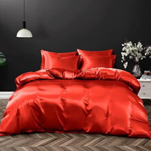 5-teiliges Satin-Bettwäscheset (Doppel-/Queensize), rot-orange Luxus-Bettwäsche mit Reißverschluss, 1 Bezug + 4 Kissenbezüge (ohne Bettdecke)