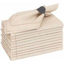 Premium Linen Napkins Set of 12, 20x20", Hemstitch & Mitered Corners – Soft, Washable, Natural – for Weddings, Parties, Everyday Use