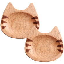 2 assiettes Ă trempette en bois en forme de chat
