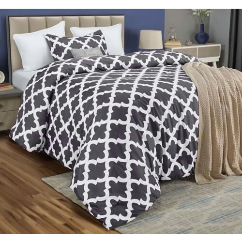 Ensemble de couette 2 pièces en microfibre grise imprimée pour lit simple