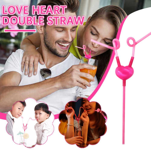 Διπλό καλαμάκι Love Heart με εύκαμπτο σωλήνα, μοναδικά καλαμάκια, νέα H1F4 1