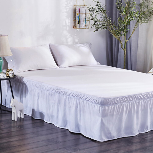 Jupe de lit plissée en polyester blanc pour lit double 1