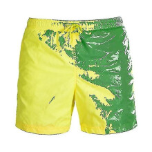 (M,Yellow)Magical Change Color Beach Shorts Quick Dry Men Swimming Trunks Swimwear