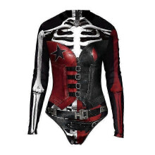 (L-XL)Womens Harley Quinn Cosplay Skull Print Lady One Piece Swimsuit ZKFN