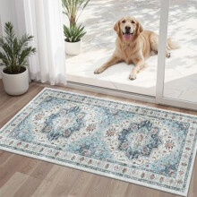 Washable 2x4 Area Rug, Non-Slip Vintage Entry Mat for Indoor Front Door, Kitchen, Laundry – Blue