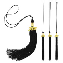 2025 Graduation Cap Tassel Set 4pcs with Gold Year Charm Black 15.7in  Polyester