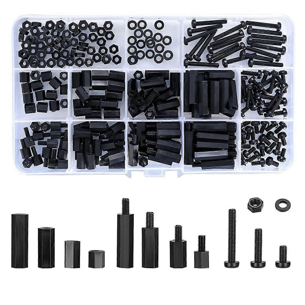 260 Pcs M3 Male Female Nylon Hex Spacer Standoffs Screws Nuts, Nylon Hex Threaded Pillar Spacer - Bl 8586611691827