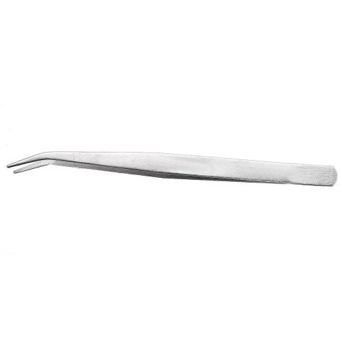 5.9" Long Silver Tone Bent Curved Tip Tweezers Forceps Plier Hand Tool 2