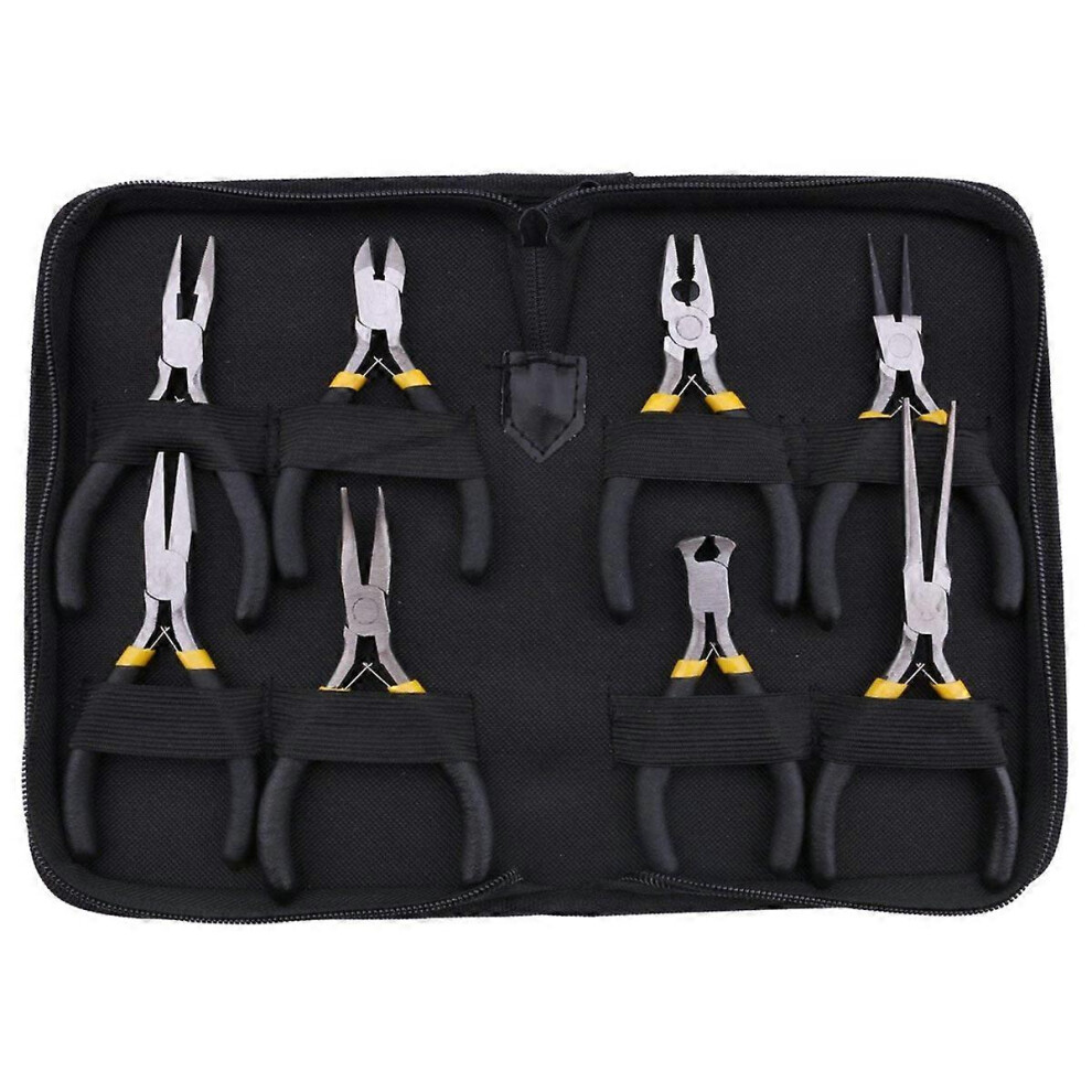 8Pcs Mini Pliers Set, Long Nose With Teeth, Flat Jaw, Round Curve Needle Diagonal Nose Wire End Cutt 8227192450365