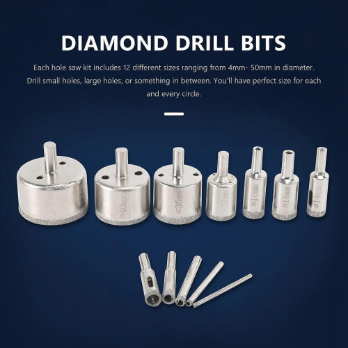 12Pcs Diamond Drill Bits Glass Tile Hole Saw Bits Set, Hollow Core Drill Bits, Extractor Remover Hol 1
