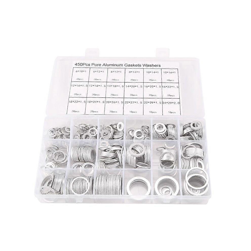 450Pcs Aluminum Gasket Aluminum Flat Washer Aluminum Sealing Ring Combination 8853908900833