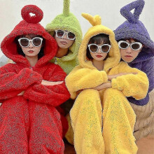 (L, Yellow) Unisex Teletubbies Costumes Disi Onesies Lala Cosplay Pajamas Adult Pyjamas Animal Sleepwear Jumpsuit