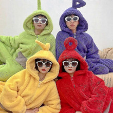 (L, Red) Unisex Teletubbies Costumes Disi Onesies Lala Cosplay Pajamas Adult Pyjamas Animal Sleepwear Jumpsuit -y