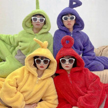 (M, Red) Unisex Teletubbies Costumes Disi Onesies Lala Cosplay Pajamas Adult Pyjamas Animal Sleepwear Jumpsuit-r