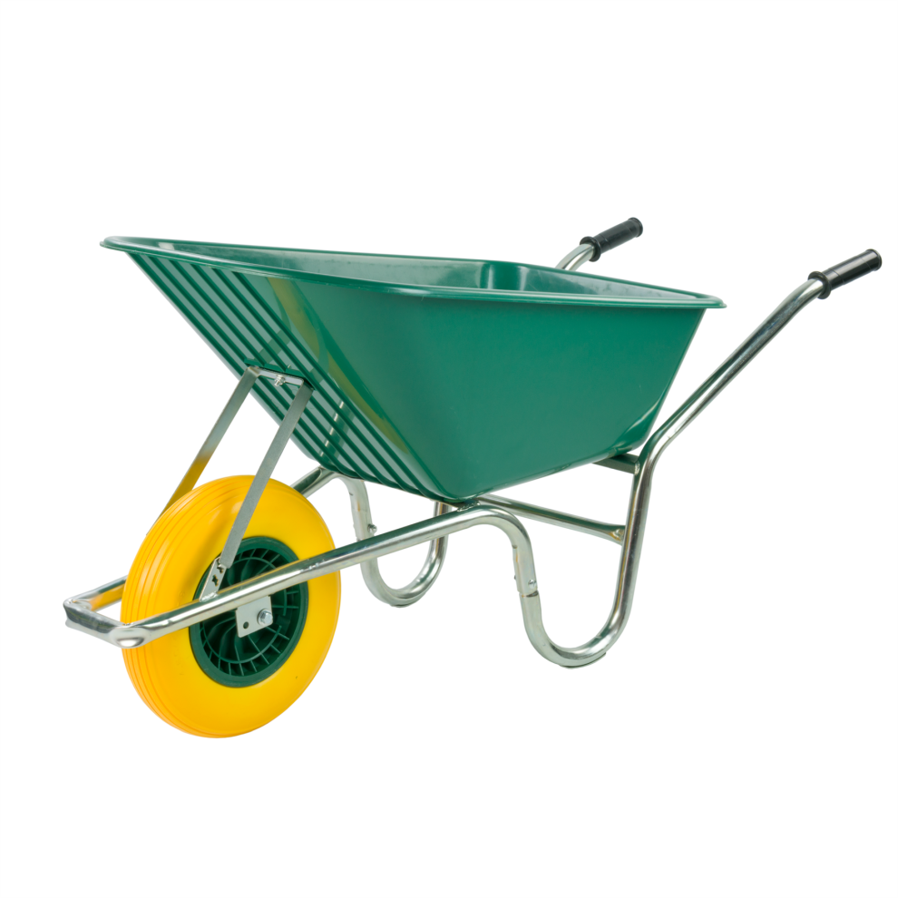 Kct 110L Garden Wheelbarrow Heavy Duty Metal Gardening Wheel Barrow Non Slip Handles Green