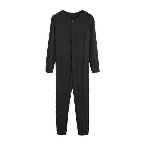 (M,Black)Men's One Piece Long Johns Night Pajama-Yvan 1