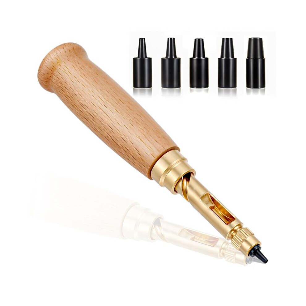 Japanese Screw Punch Adjustable Leather Hole Punching Tool Wood Handle Belt Hole Puncher Hollow for Sewing Leather