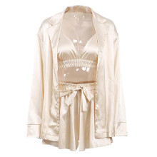 (S, Champagne) Women Pajamas Sexy Breathable Elegant Summer Women Ruched Silk Nightwear For Home ZKFN