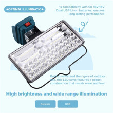 Work Light 8 Inch Cordless LED Lamp Flashlight for 18V 14V Dual USB Li-Ion Portable Camping Architectural Lights