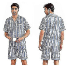 (S, BLUE) Men's Short Sleeve Ice Silk Pajama Set With Shorts zZ