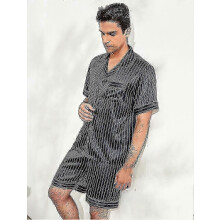 (S, navy blue2) Men's Short Sleeve Ice Silk Pajama Set With Shorts zZ