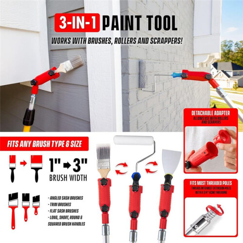 Multi-Angle Paint Brush Extender for High Ceiling,Extension Pole Attachment Holder for Paint Brush,Roller, Scraper 1