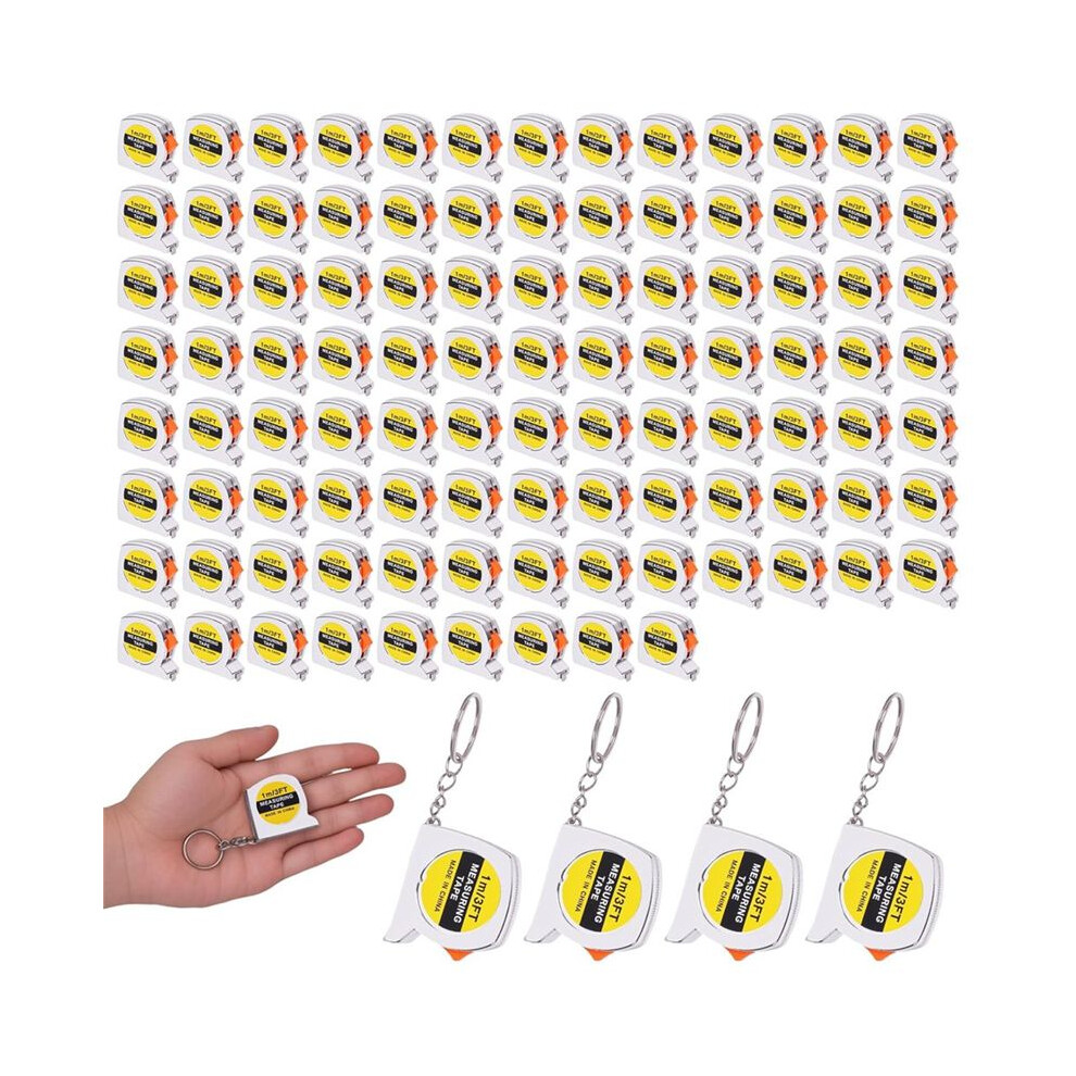 100 Pcs Tape Measure Keychains, 1.5 Inch Retractable Measuring Tapes With Slide Lock, 1M/3Ft Ruler Key Rings Favors 6033692561829