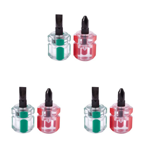 6 Pcs Flat Phillips Screwdriver  Screw Driver Short Small Split Repair Tools Kit Set Green+Red 1