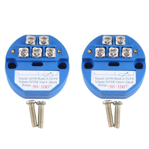 2X RTD PT100 Temperature Transmitter Module Thermal Resistance -50-100C DC24V Output 4-20MA