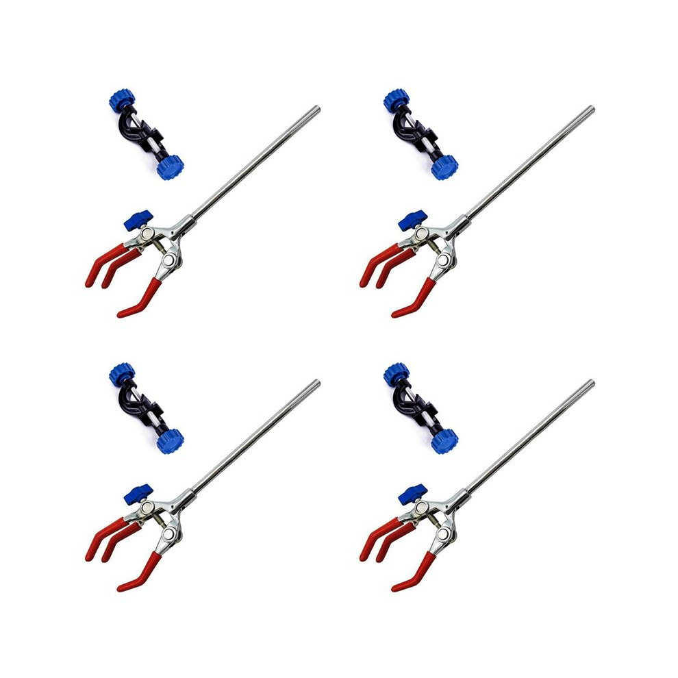 4X Lab Clamp 3 Prong Finger Adjust Jaw With Scientific Extension Adjustable Black Laboratory Stand Clip 6031726525892