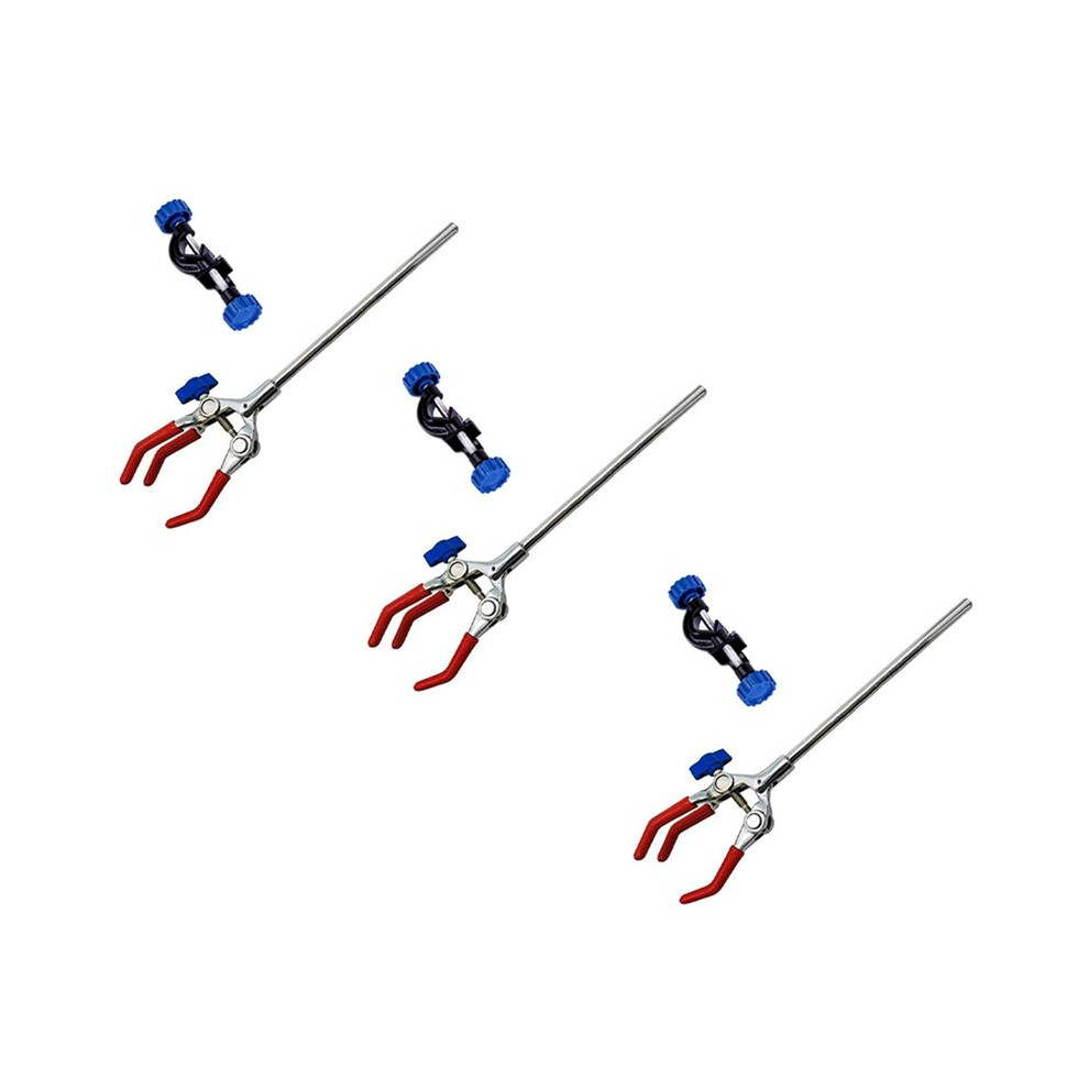 3X Lab Clamp 3 Prong Finger Adjust Jaw With Scientific Extension Adjustable Black Laboratory Stand Clip 6031282508117